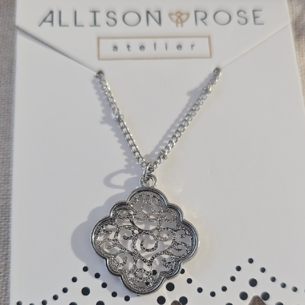 Allison Rose Atelier Silver Plated Pendant Necklace 17.5in Chain & Extender New